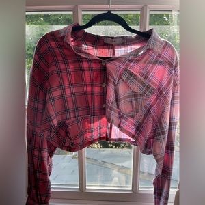 Two tone button down plaid shirt